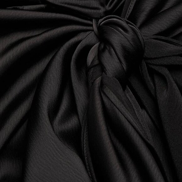 WAYF “Delaney” Asymmetric Satin Midi Dress with Ruched Bodice in Black – Size Me - Picture 7 of 7